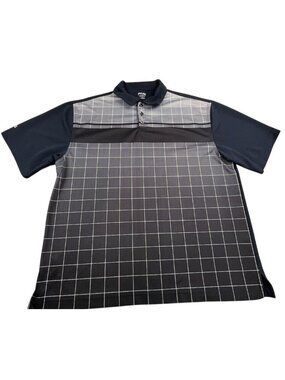 PING Golf Polo Shirt Men Large Blue Grid Performance Dynamics Short Sleeve Check